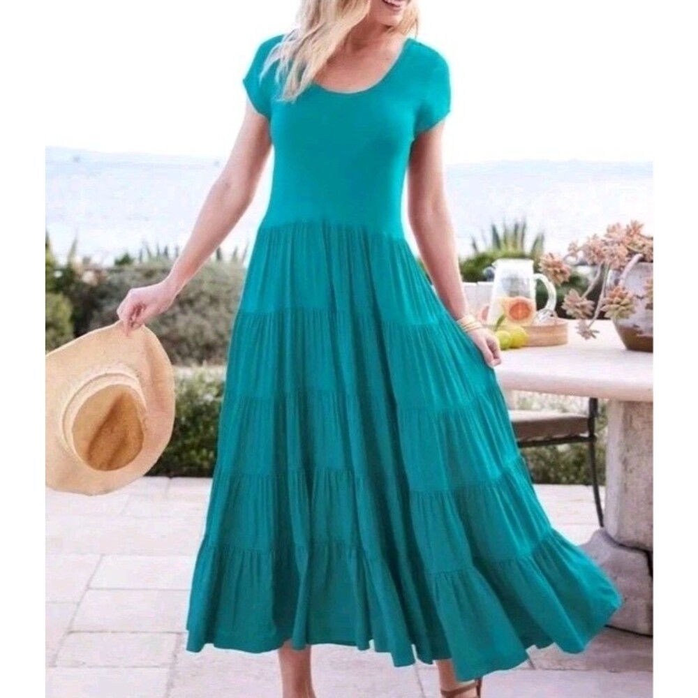 Soft Surrounding Green Fanout Tiered Maxi Dress Sz PXS Boho Gypsy Cottage Fairy